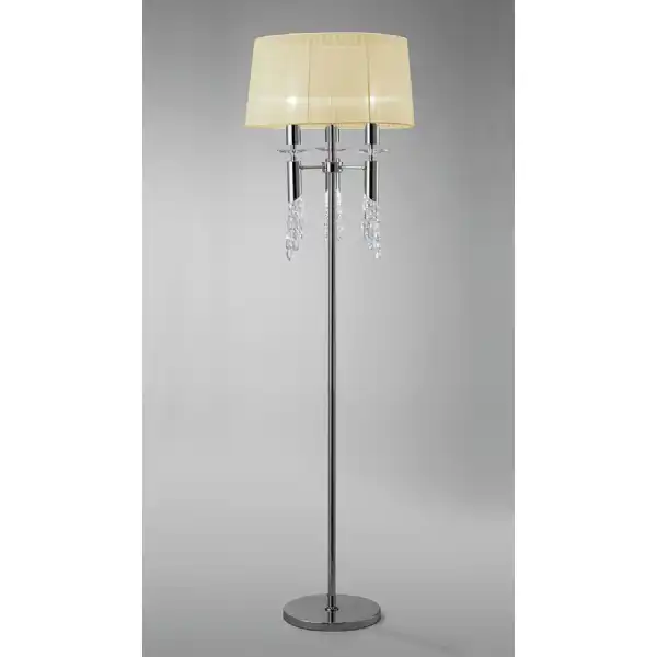 Tiffany Floor Lamp 3+3 Light E27+G9, Polished Chrome With Cream Shade And Clear Crystal