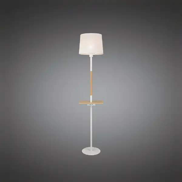 Nordica II Floor Lamp With USB Socket, 1x23W E27, White Beech With White Shade