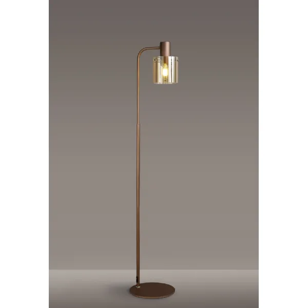 Islington Floor Lamp, 1 Light E27, Mocha Amber Glass