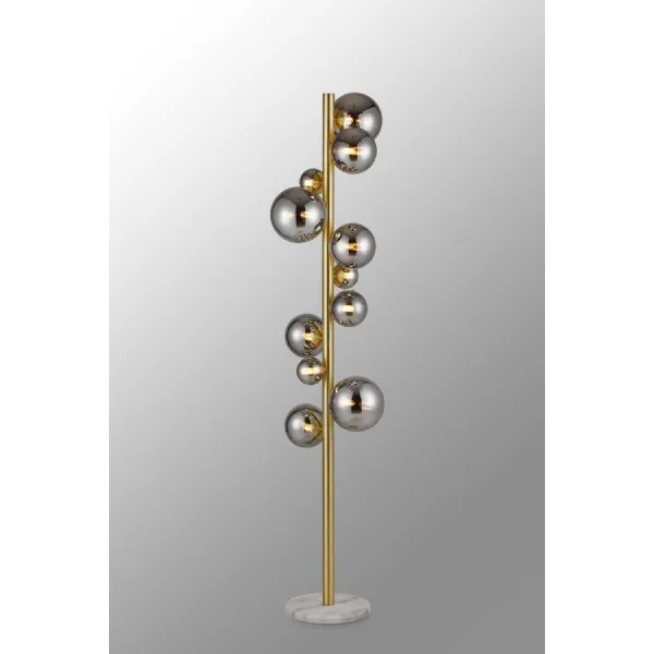 Tenterden Floor Lamp, 11 x G9, Satin Gold, Chrome Plated Glass