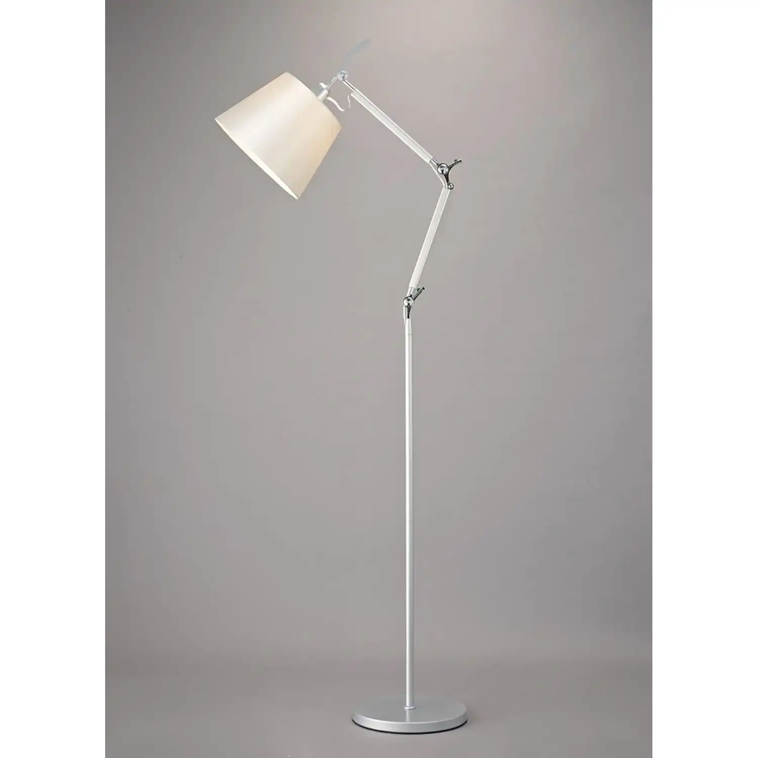 Karis Adjustable Floor Lamp 1 Light E27 Silver Polished Chrome c w Cream Pearl Shade