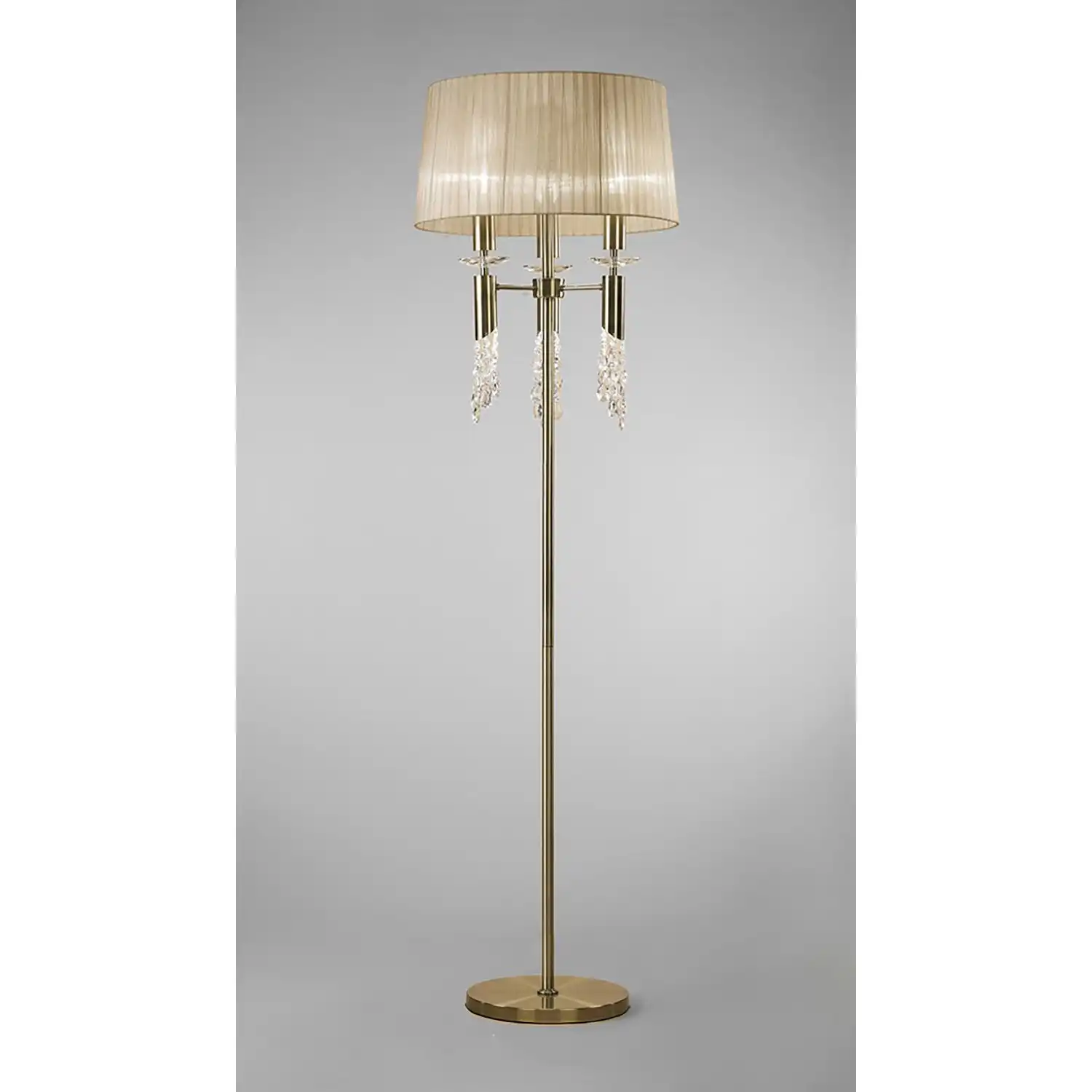 Tiffany Floor Lamp 3+3 Light E27+G9, Antique Brass With Soft Bronze Shade And Clear Crystal