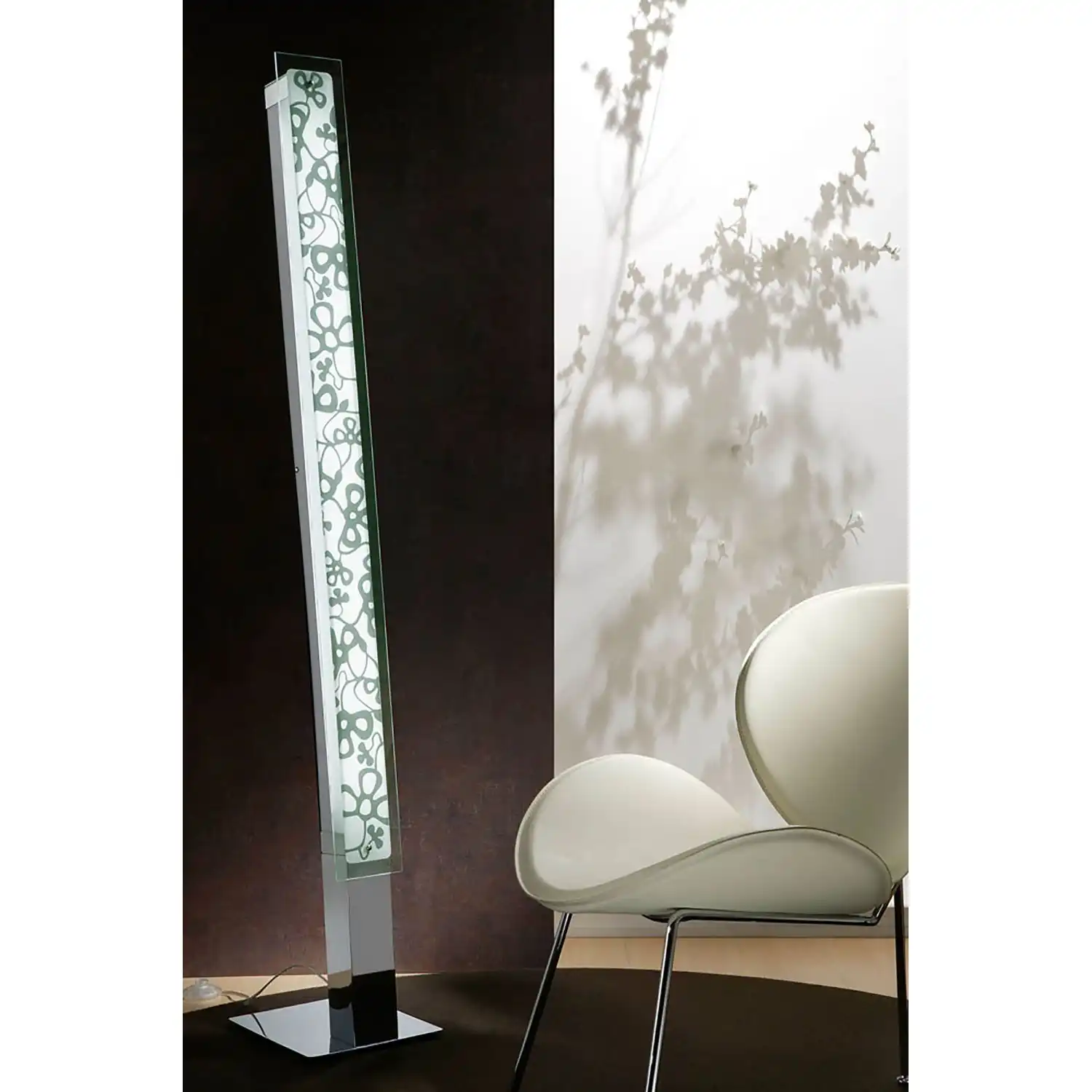 Euphoria Floor Lamp 2 Light T5, Polished Chrome Opal White Glass, NOT LED CFL Compatible