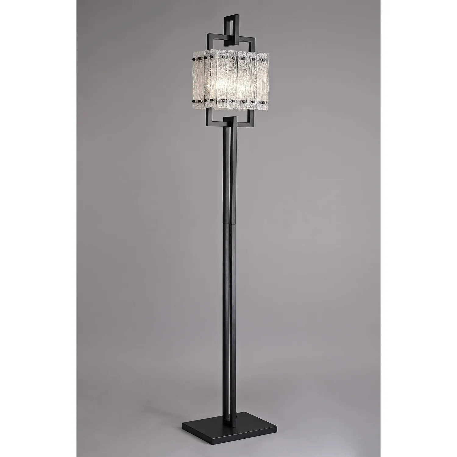 Sheppey Floor Lamp, 2 Light E27, Matt Black Crystal Sand Glass