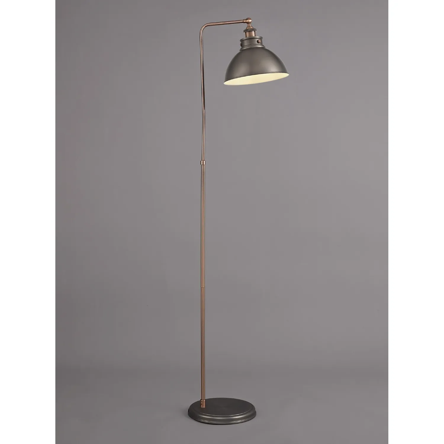 Savoy Adjustable Floor Lamp, 1 x E27, Antique Silver Copper White
