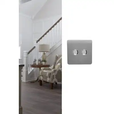 Trendi, Artistic Modern 2 Gang 2 Way LED Dimmer Switch 5 150W LED 120W Tungsten Per Dimmer, Light Grey Finish, (35mm Back Box Required) 5yrs Wrnty