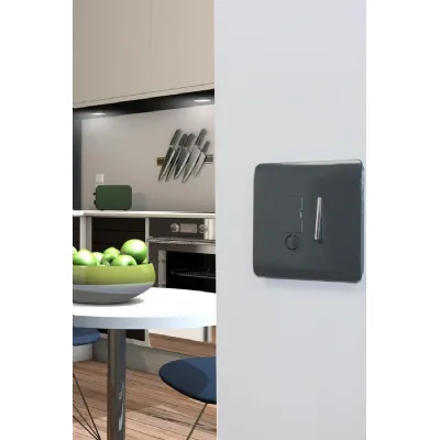 Trendi, Artistic Modern Switch Fused Spur 13A With Flex Outlet Charcoal Finish, BRITISH MADE, (35mm Back Box Required), 5yrs Warranty