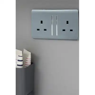 Trendi, Artistic Modern 2 Gang 13Amp Long Switched Double Socket Cool Grey Finish, BRITISH MADE, (25mm Back Box Required), 5yrs Warranty