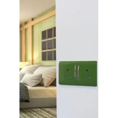 Trendi, Artistic Modern 2 Gang 13Amp Long Switched Double Socket Moss Green Finish, BRITISH MADE, (25mm Back Box Required), 5yrs Warranty
