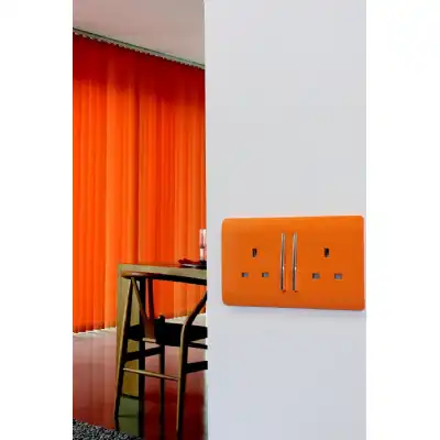 Trendi, Artistic Modern 2 Gang 13Amp Long Switched Double Socket Orange Finish, BRITISH MADE, (25mm Back Box Required), 5yrs Warranty