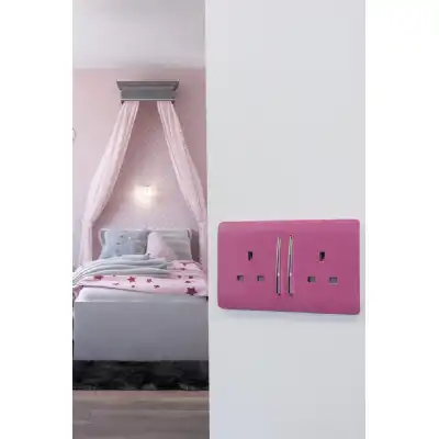 Trendi, Artistic Modern 2 Gang 13Amp Long Switched Double Socket Pink Finish, BRITISH MADE, (25mm Back Box Required), 5yrs Warranty