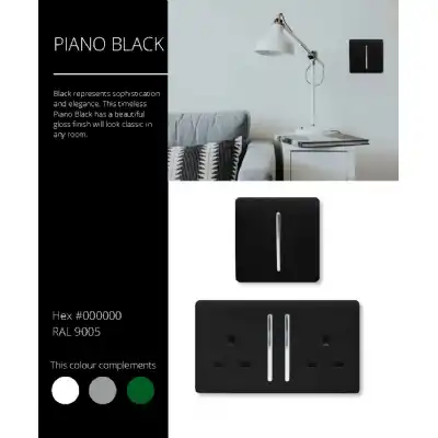 Trendi, Artistic Modern 2 Gang USB 2x3.1mAH Plug Socket Piano Black Finish, BRITISH MADE, (35mm Back Box Required), 5yrs Warranty