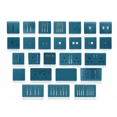 Trendi, Artistic Modern 4 Gang (3x 2 Way 1x 3 Way Intermediate Twin Plate) Ocean Blue Finish, BRITISH MADE, (25mm Back Box Required), 5yrs Warranty