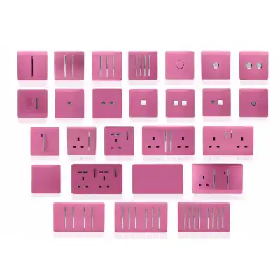Trendi, Artistic Modern 4 Gang (3x 2 Way 1x 3 Way Intermediate Twin Plate) Pink Finish, BRITISH MADE, (25mm Back Box Required), 5yrs Warranty