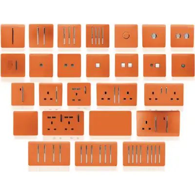 Trendi, Artistic Modern 4 Gang (1x 2 Way 3x 3 Way Intermediate Twin Plate) Orange, BRITISH MADE, (25mm Back Box Required), 5yrs Warranty