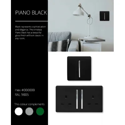 Trendi, Artistic Modern 1 Gang 3 Way Intermediate Gloss Black Finish, BRITISH MADE, (25mm Back Box Required), 5yrs Warranty