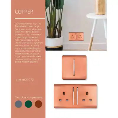 Trendi, Artistic Modern 45 Amp Neon Insert Double Pole Switch Copper Finish, BRITISH MADE, (35mm Back Box Required), 5yrs Warranty