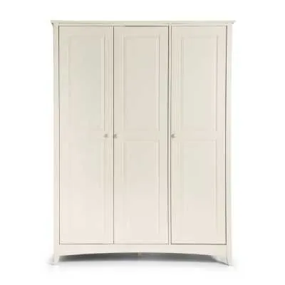 Stone White Painted Solid Pine 3 Door Triple Plain Wardrobe Shaker Style