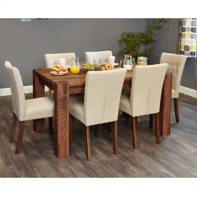 Walnut 150cm Fixed Dining Table 6 Seater