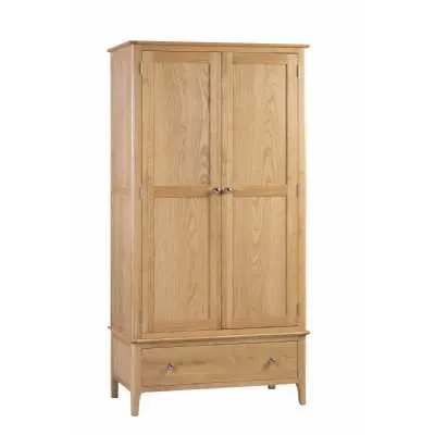 Solid Oak 2 Door 1 Drawer Double Combi Wardrobe 195cm Tall x 100cm Wide