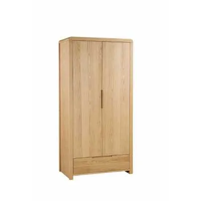 Waxed Oak 2 Door 1 Drawer Combination Wardrobe Curved Edging 190cm Tall