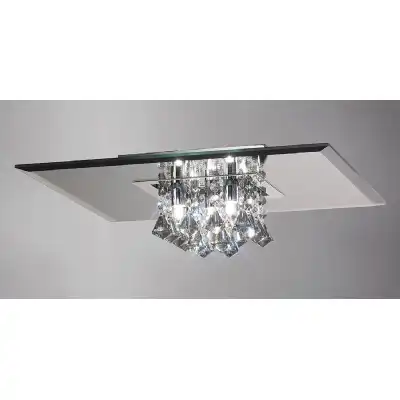Theo Flush Ceiling, 400mm Square, 5 Light G9 Polished Chrome Smoked Mirror Smoked Crystal