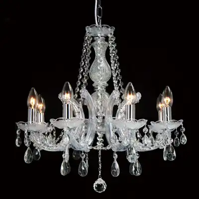 * Gabrielle Chandelier With Acrylic Sconce And Glass Crystal Droplets 8 Light E14 Polished Chrome Finish