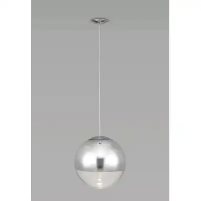 Miranda Medium Ball Pendant 1 Light E27 Polished Chrome Suspension With Mirrored Clear Glass Globe