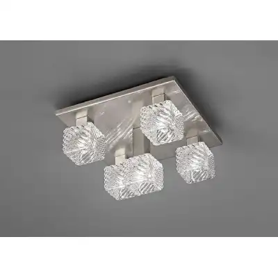 Accor Ceiling Flush 5 Light G9, 230mm Square, Satin Nickel Clear Glass