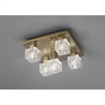 Accor Ceiling Flush 5 Light G9, 230mm Square, Antique Brass Clear Glass