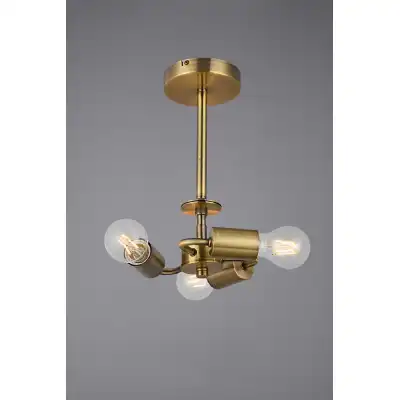 Baymont Antique Brass 3 Light E27 Universal Semi Flush Fixture, Suitable For A Vast Selection Of Shades