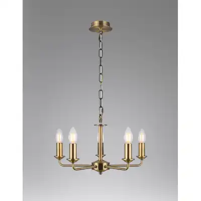 Banyan 5 Light Multi Arm Pendant Without Shade, c w 1.5m Chain, E14 Antique Brass