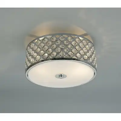 * Sasha 2 Light E14, Flush Ceiling Light, 300mm Round, Polished Chrome With Crystal Glass And Opal Glass Diffuser