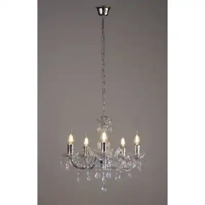 Floria Chandelier With Acrylic Sconce And Acrylic Droplets 5 Light E14 Polished Chrome Finish