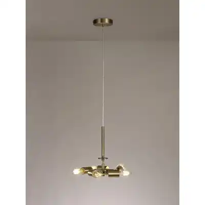 Baymont Antique Brass 3m 5 Light E27 Universal Single Pendant, Suitable For A Vast Selection Of Shades