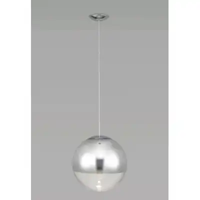 Miranda Large Ball Pendant 1 Light E27 Polished Chrome Suspension With Mirrored Clear Glass Globe