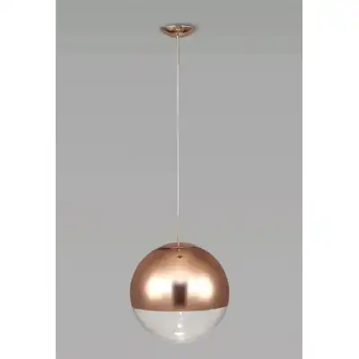 Miranda Large Ball Pendant 1 Light E27 Copper Suspension With Copper Mirrored Clear Glass Globe