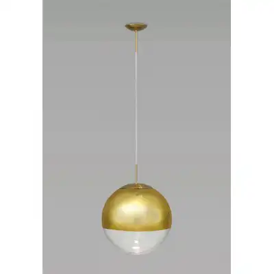 Miranda Medium Ball Pendant 1 Light E27 Antique Gold Suspension with Gold Mirrored Clear Glass Globe