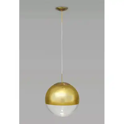 Miranda Large Ball Pendant 1 Light E27 Antique Gold Suspension with Gold Mirrored Clear Glass Globe