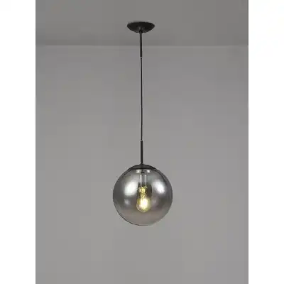 Miranda Small Ball Pendant 1 Light E27 Black Suspension With Matt Black Smoke Fade Glass Globe