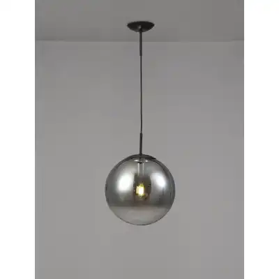 Miranda Medium Ball Pendant 1 Light E27 Black Suspension With Matt Black Smoke Fade Glass Globe