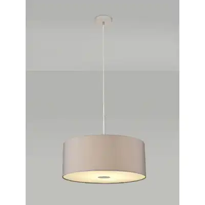 Baymont Polished Chrome 1 Light E27 3m Single Pendant c w 500mm Faux Silk Shade, Grey White Laminate c w 500mm Frosted PC Acrylic Diffuser