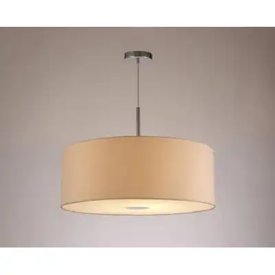 Baymont Polished Chrome 1 Light E27 3m Single Pendant c w 600mm Dual Faux Silk Shade, Nude Beige Moonlight c w 600mm Frosted PC Acrylic Diffuser