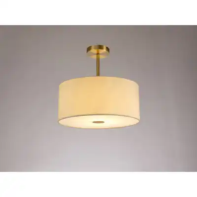 Baymont Antique Brass 1 Light E27 Semi Flush c w 400mm Faux Silk Shade, Ivory Pearl White Laminate c w 400mm Frosted AB Acrylic Diffuser