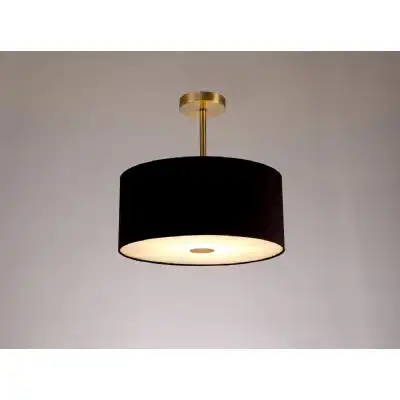 Baymont Antique Brass 1 Light E27 Semi Flush c w 400mm Dual Faux Silk Shade, Black Green Olive c w 400mm Frosted AB Acrylic Diffuser