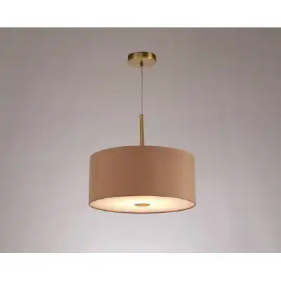 Baymont Antique Brass 1 Light E27 3m Single Pendant c w 400mm Dual Faux Silk Shade, Antique Gold Ruby c w 400mm Frosted AB Acrylic Diffuser