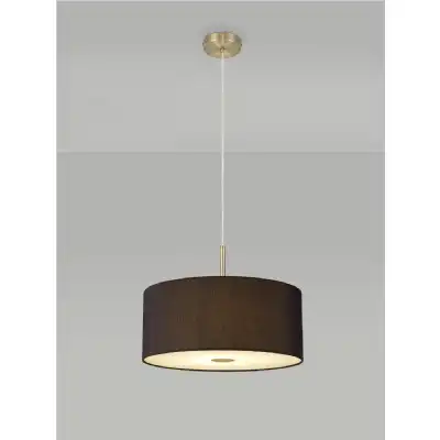 Baymont Antique Brass 1 Light E27 3m Single Pendant c w 400mm Faux Silk Shade, Black White Laminate c w 400mm Frosted AB Acrylic Diffuser