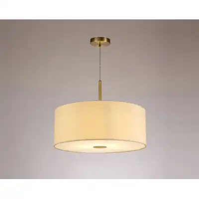 Baymont Antique Brass 1 Light E27 3m Single Pendant c w 500mm Faux Silk Shade, Ivory Pearl White Laminate c w 500mm Frosted AB Acrylic Diffuser
