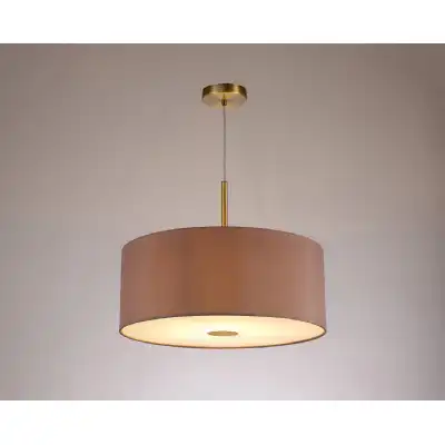 Baymont Antique Brass 1 Light E27 3m Single Pendant c w 500mm Dual Faux Silk Shade, Taupe Halo Gold c w 500mm Frosted AB Acrylic Diffuser