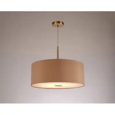Baymont Antique Brass 1 Light E27 3m Single Pendant c w 500mm Dual Faux Silk Shade, Antique Gold Ruby c w 500mm Frosted AB Acrylic Diffuser